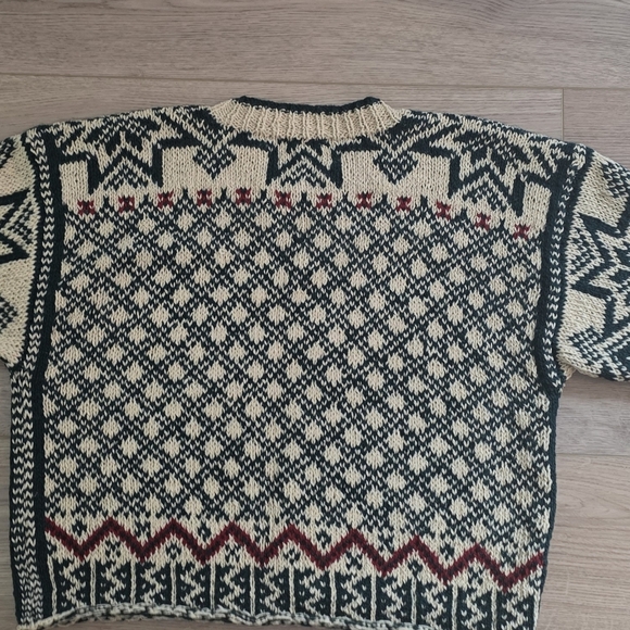 RARE VTG 90s Ralph Lauren Country Cropped Wool Nordic Sweater Large Green Cream - Picture 7 of 11